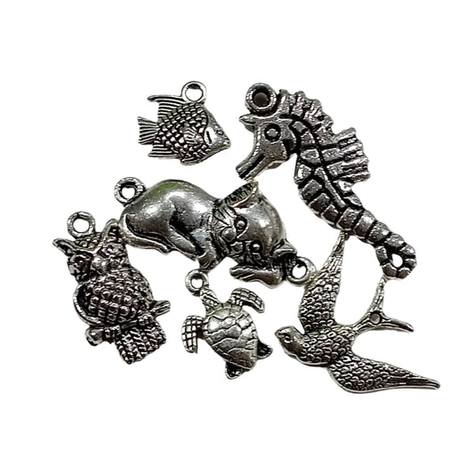 6pc Silver Animal Charms