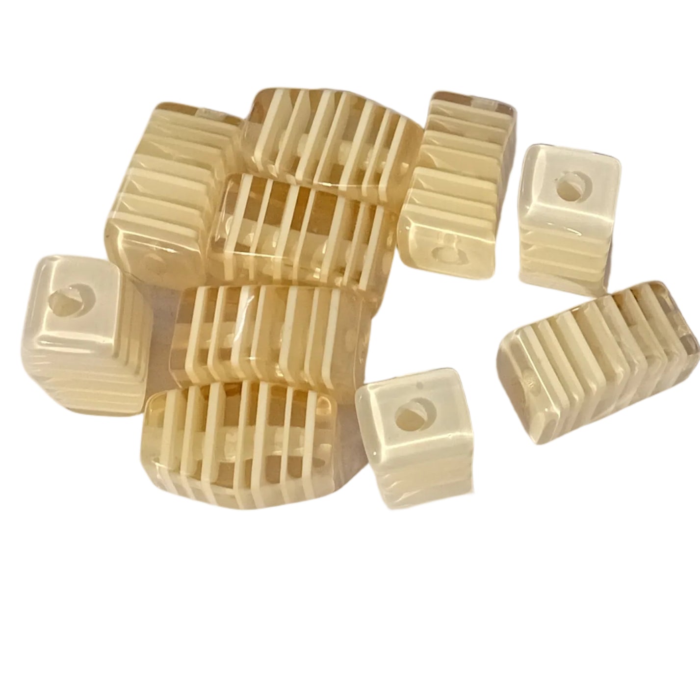 10pc 28mm Stripey Lt. Brown Resin Cube Beads