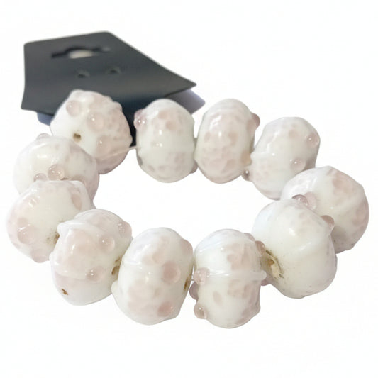 11pc White & Purple  Lampwork Beads