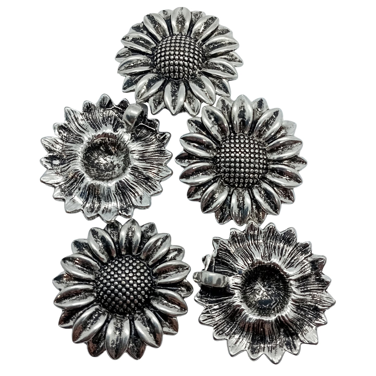 5pc Large Silver Sunflower Pendants