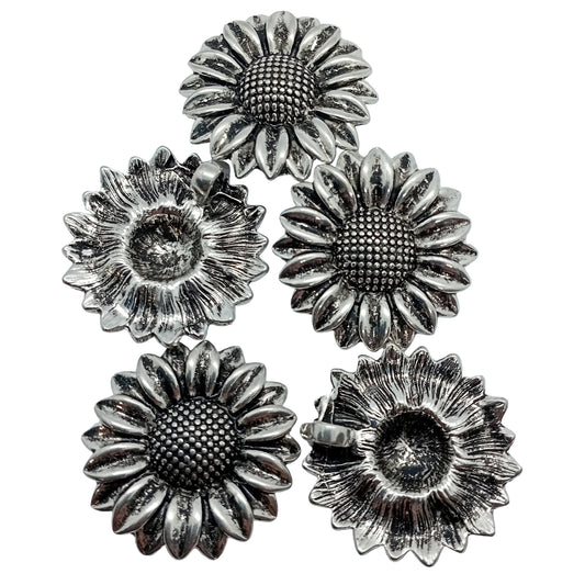 5pc Large Silver Sunflower Pendants