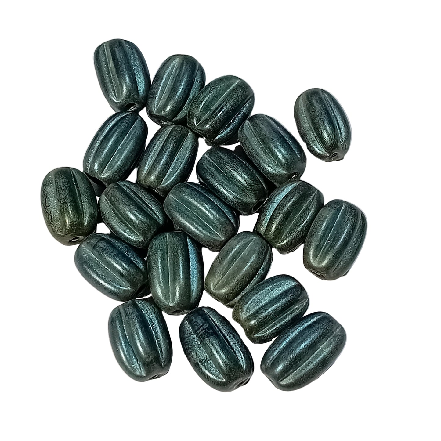 20pc Large Metallic Blue Oval Glass Beads