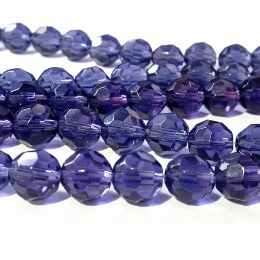 10mm Indigo Round Faceted Glass Beads