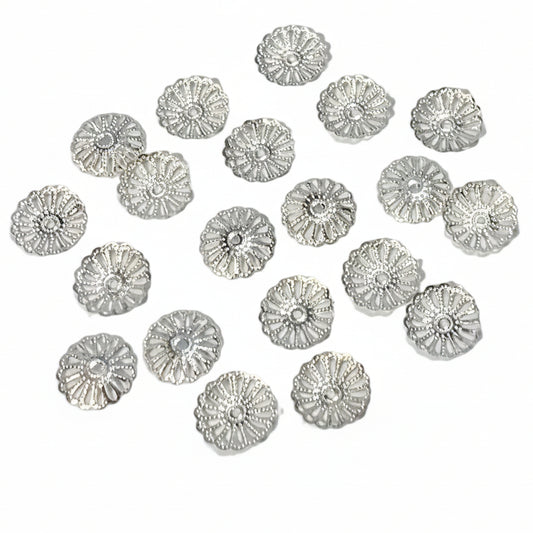 20pc 15mm Bright Silver Bead Caps