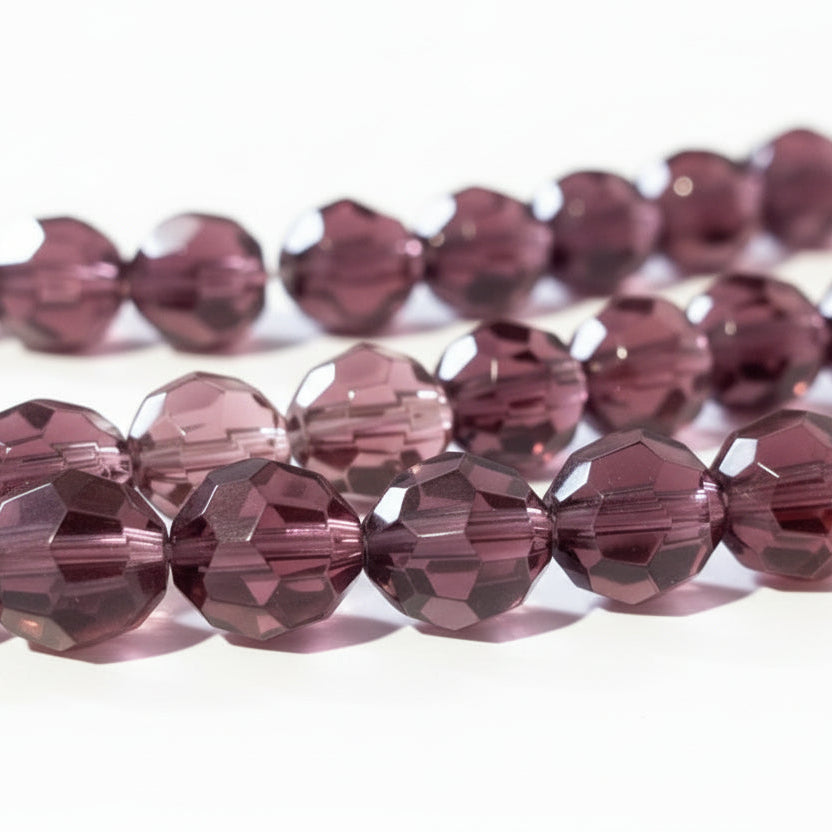8mm Purple Round Faceted Glass Beads