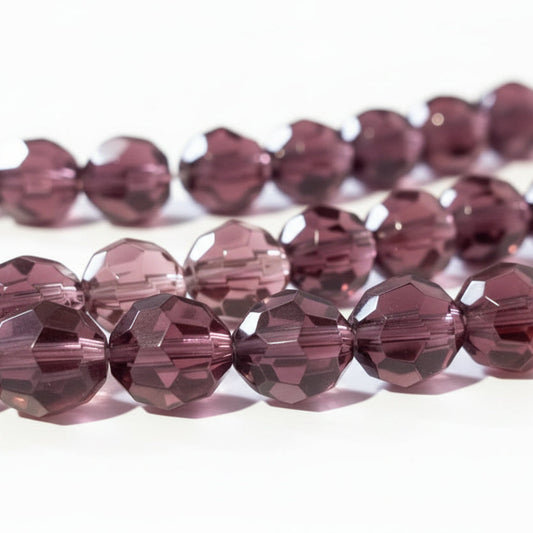 8mm Purple Round Faceted Glass Beads