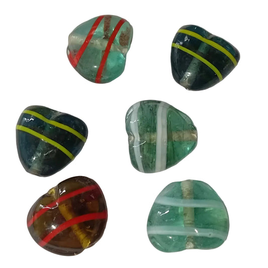 6pc Stripey Heart Lampwork Beads