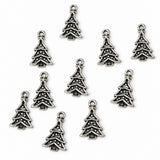 10pc Dark Silver Christmas Tree Charms