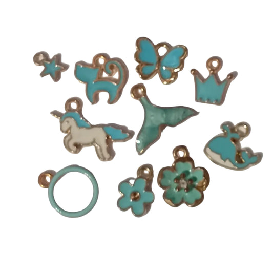 10pc Cute Blue  & White Gold Enamel Charms