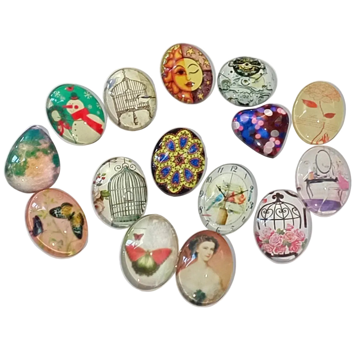 15pc Flat Back Glass Cabochon Pack