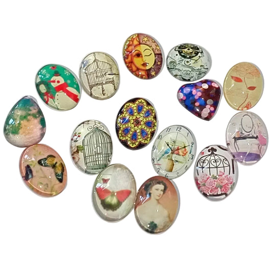 15pc Flat Back Glass Cabochon Pack