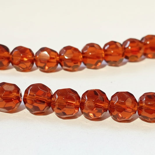 8mm Dark Brown Round Faceted Glass Beads