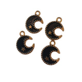 4pc Gold Black Half Moon Enamel Charms