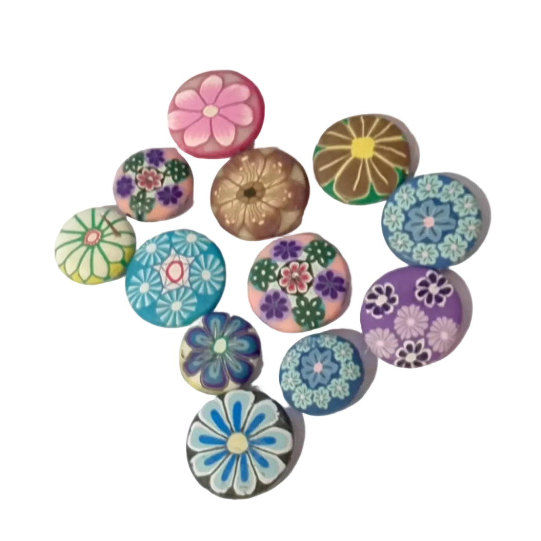 12pc Round Mixed Disc Polymer Clay Beads