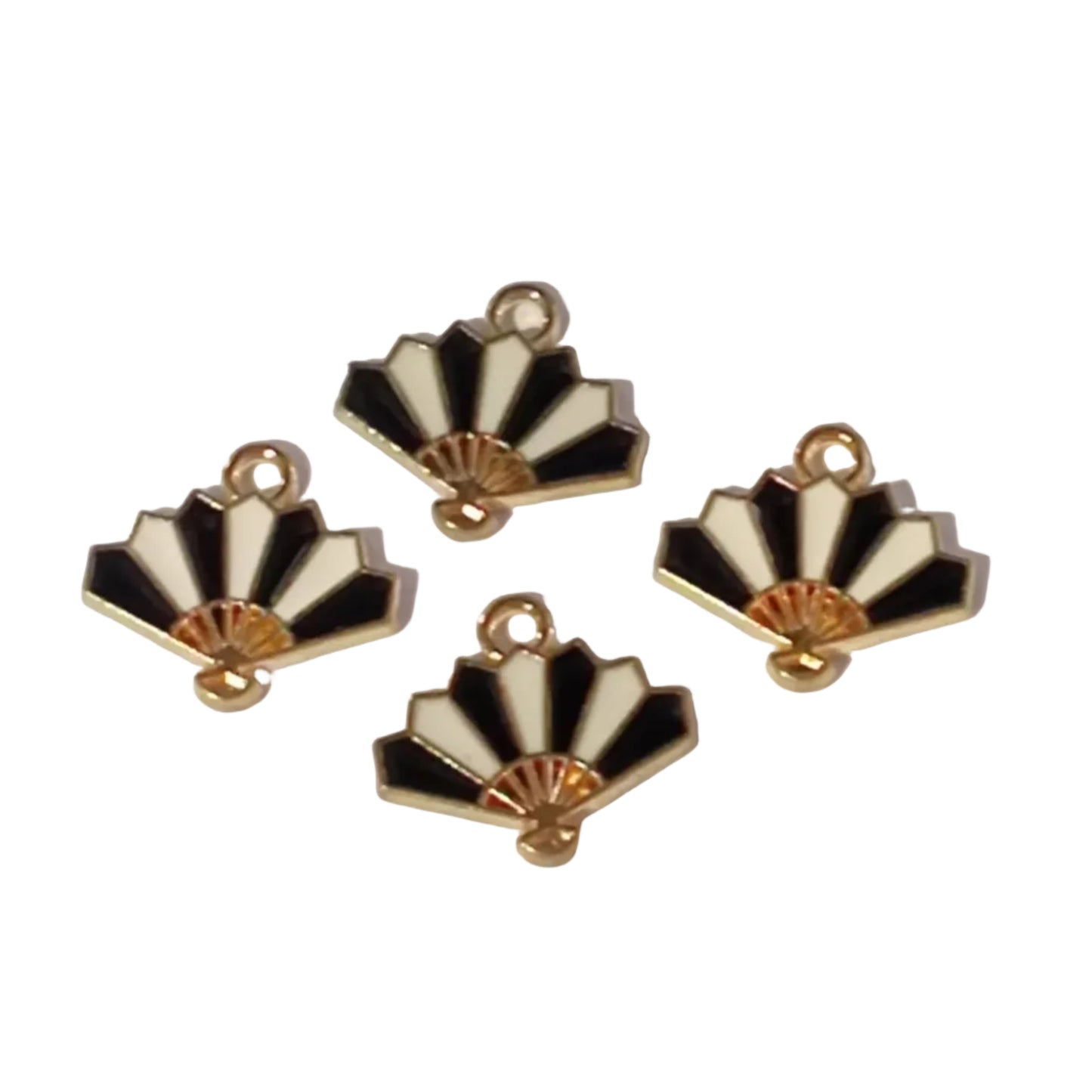 4pc Gold Black & White Enamel Fan Charms