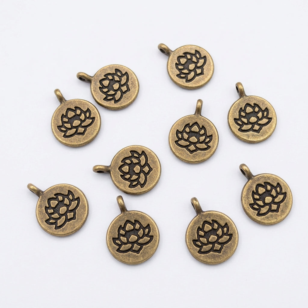 10pc Bronze Lotus Pendants