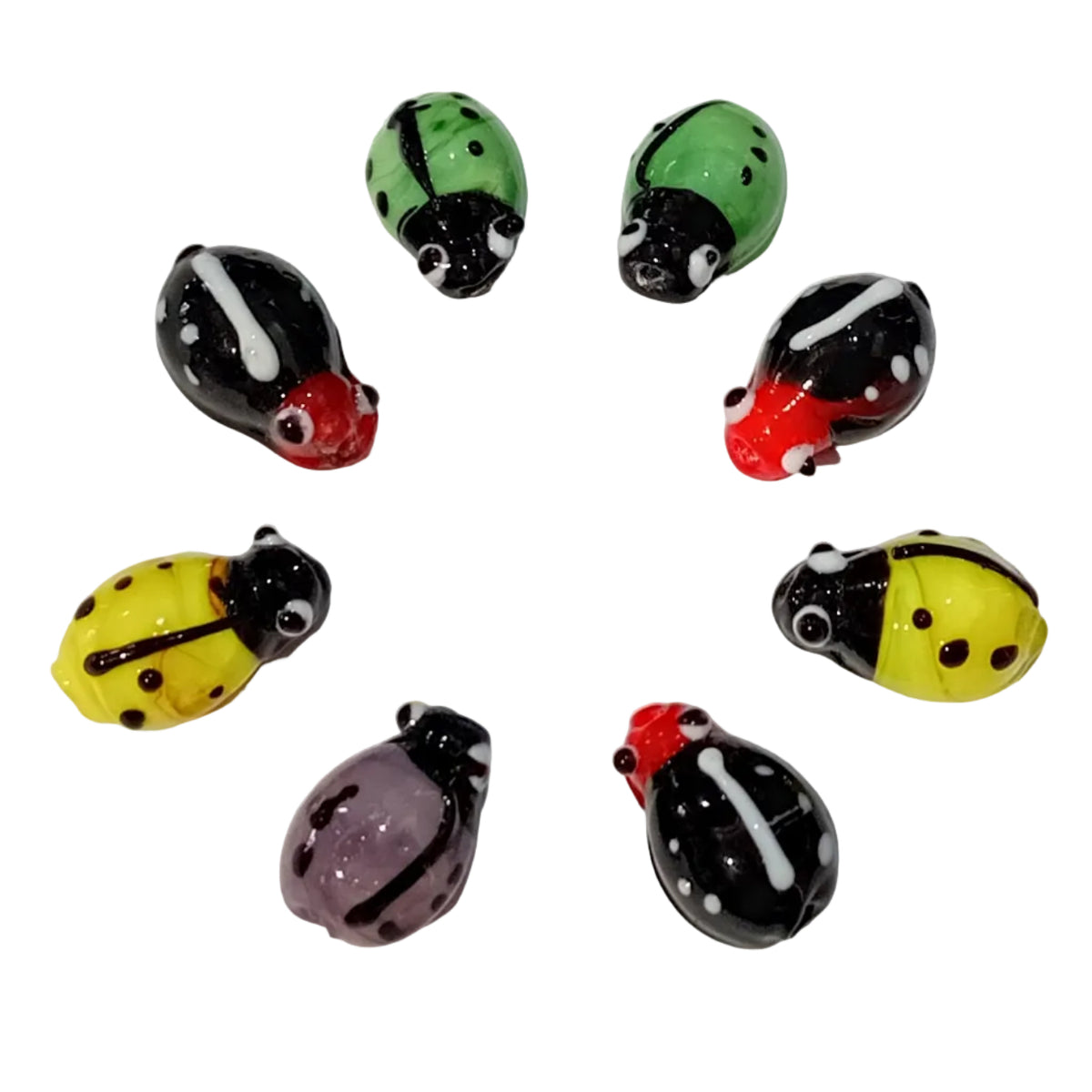8pc Ladybug Lampwork Glass Beads