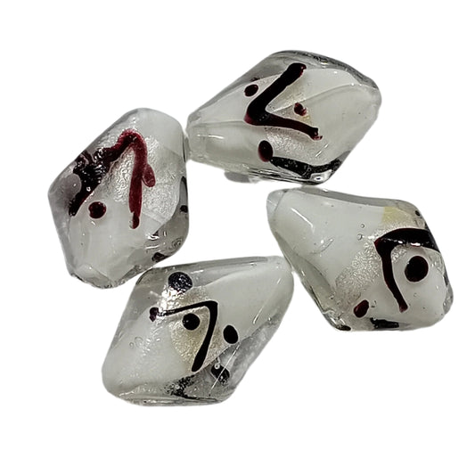 4pc Large Diamond Shaped Lampwork Beads