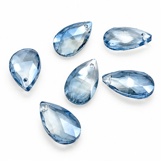 6pc Blue Teardrop AB Crystal Beads