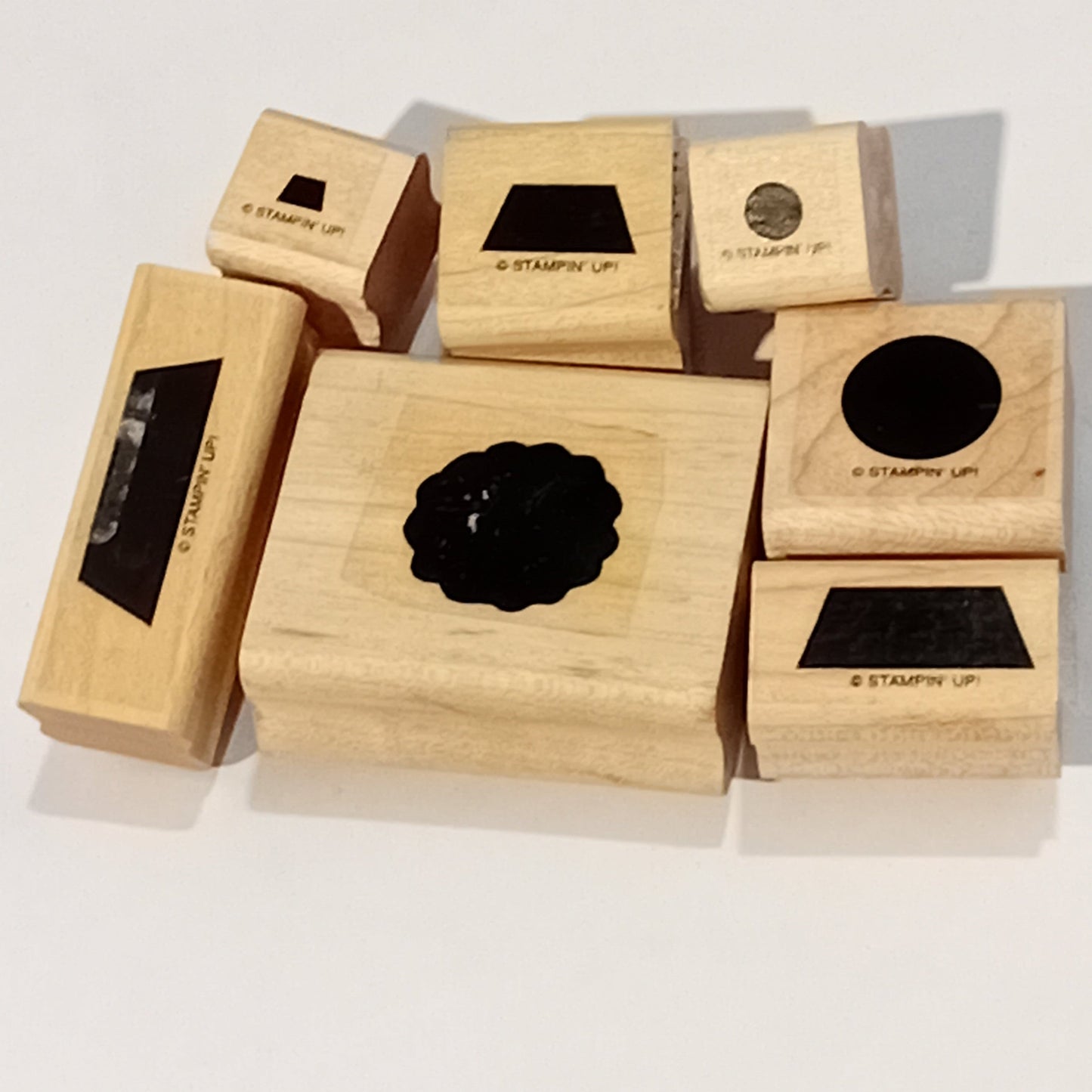 PRELOVED! 7pc Mixed Shapes Wooden Rubber Stamp Pack
