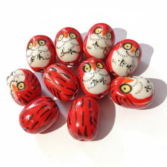 10pc Red Resin Owl Beads