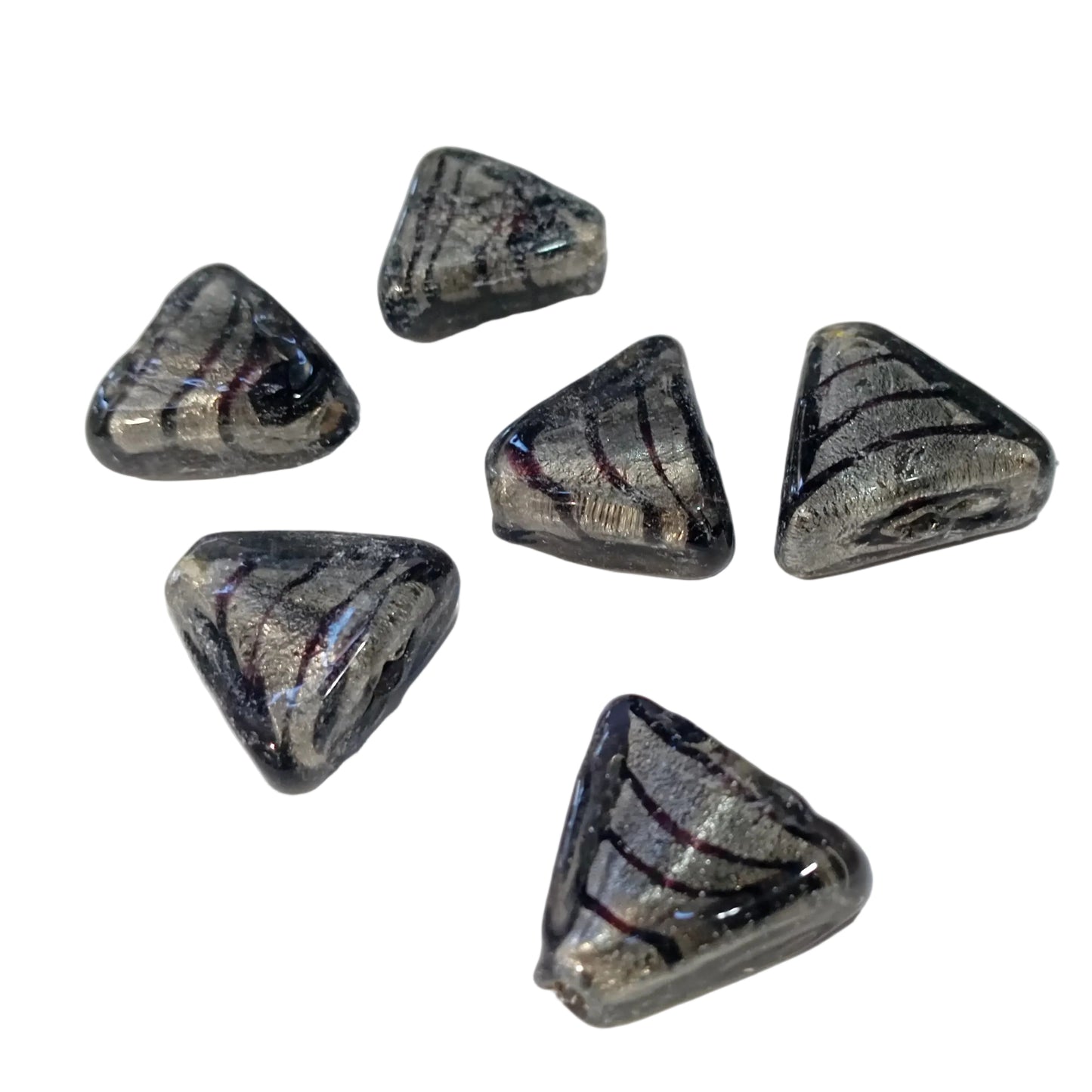 6pc 18mm Black Triangle Lampwork Beads