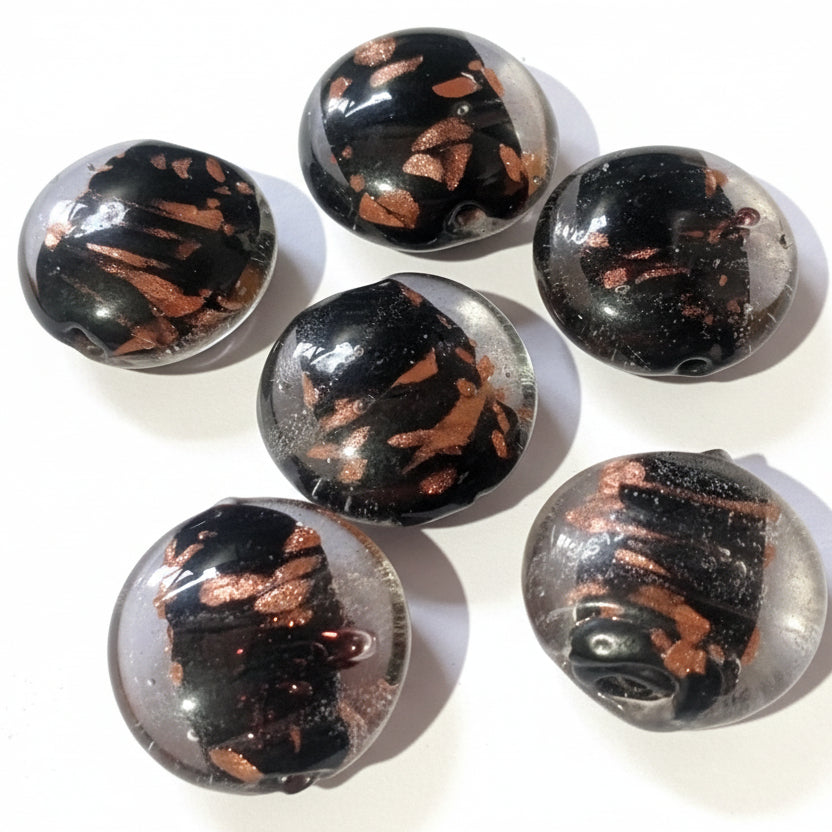 6pc Black, Gold & Clear Lampwork Beads