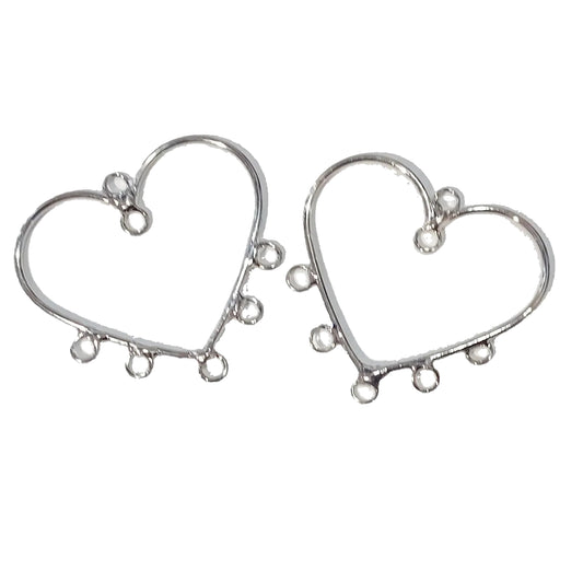 2pc Silver Heart Link Connectors