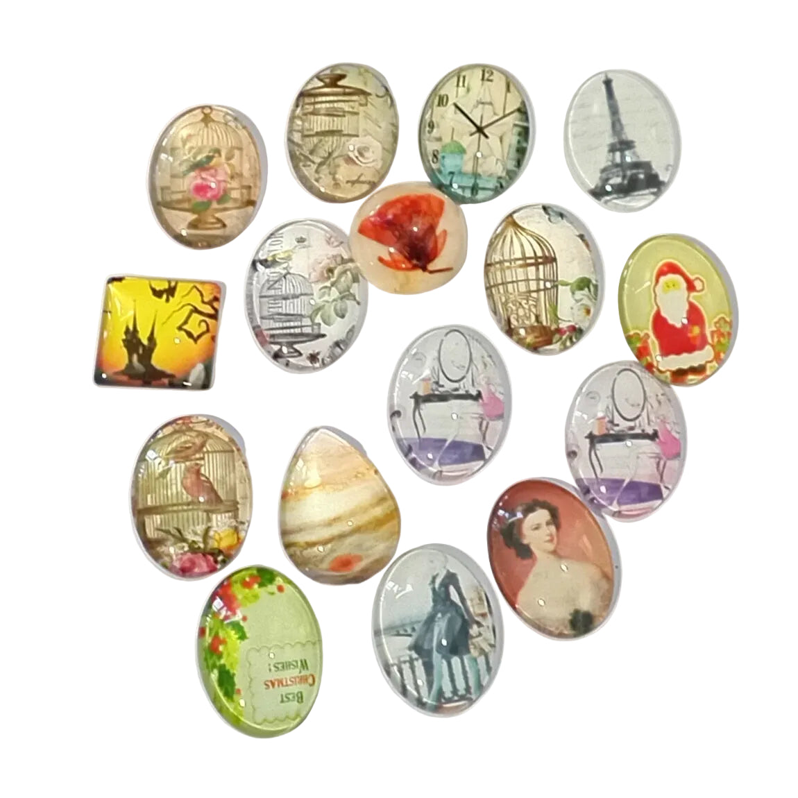 15pc Flat Back Glass Cabochon Pack