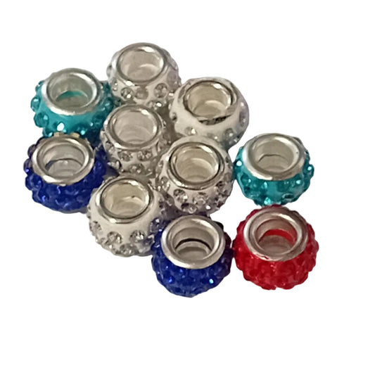 10pc Mix Of European Rhinestone Beads
