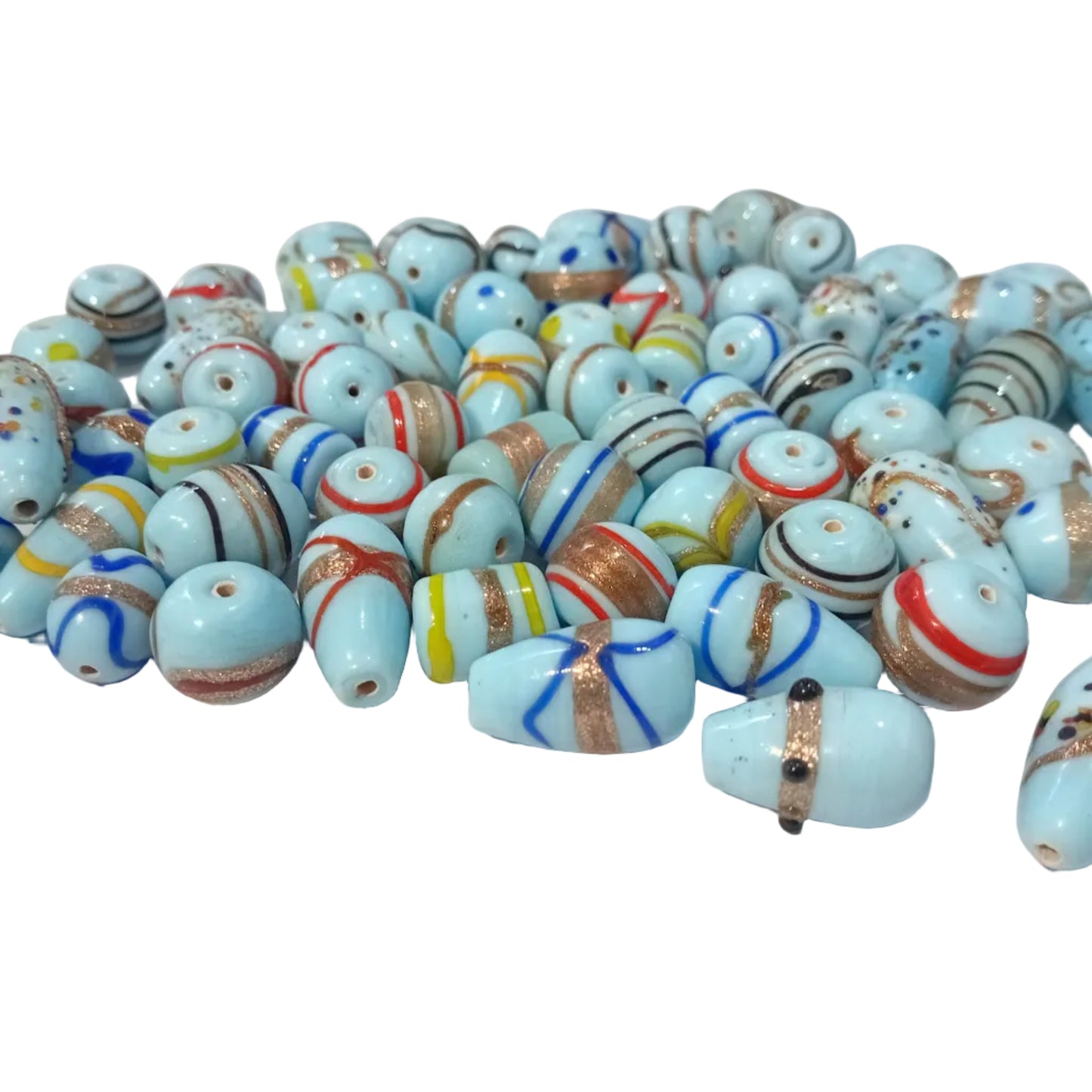 `100g Light Blue & Gold Lampwork Beads