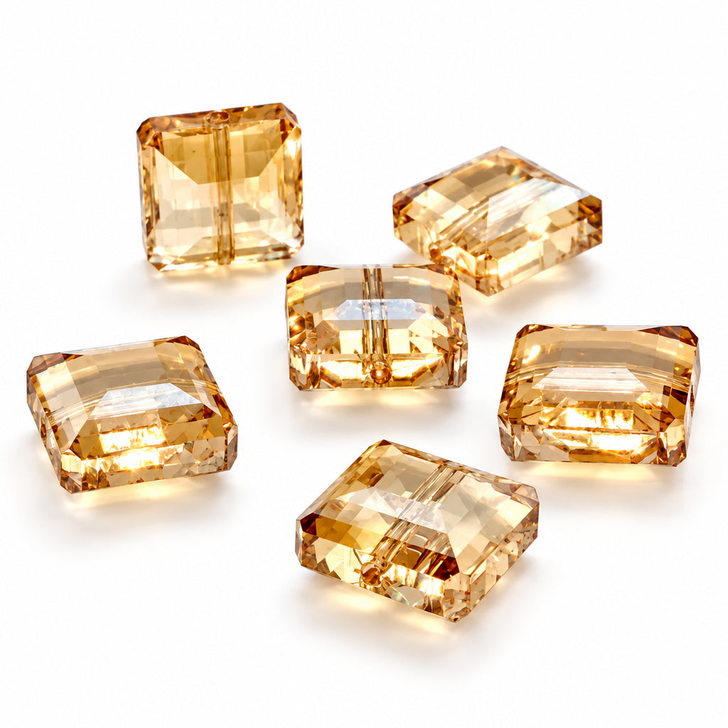 6pc Champagne Crystal Glass Sq. Beads