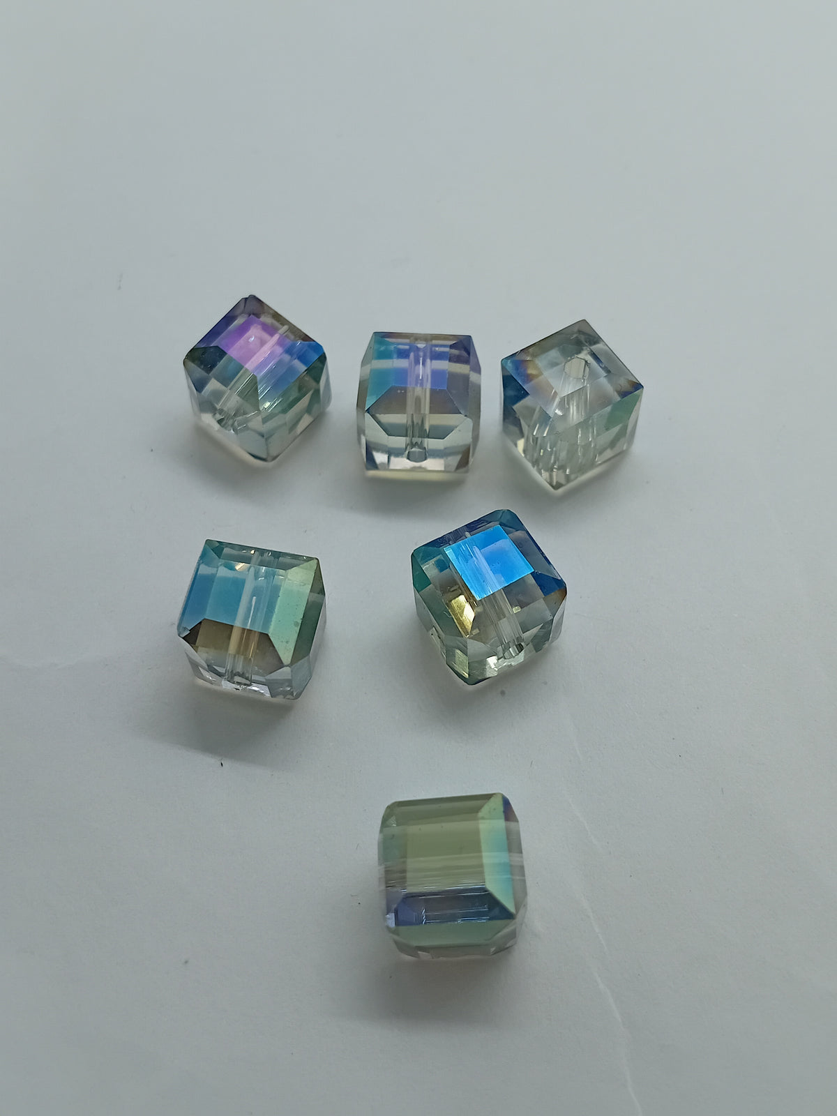 6pc Crystal Glass Cubed Beads