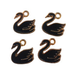 4pc Gold Black Enamel Swan Charms