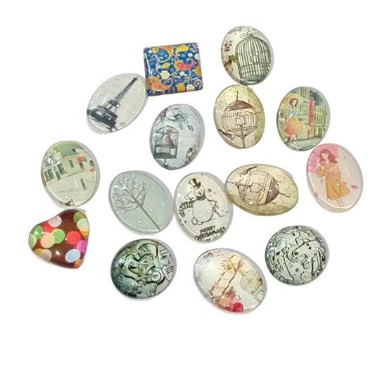 15pc Flat Back Glass Cabochon Pack