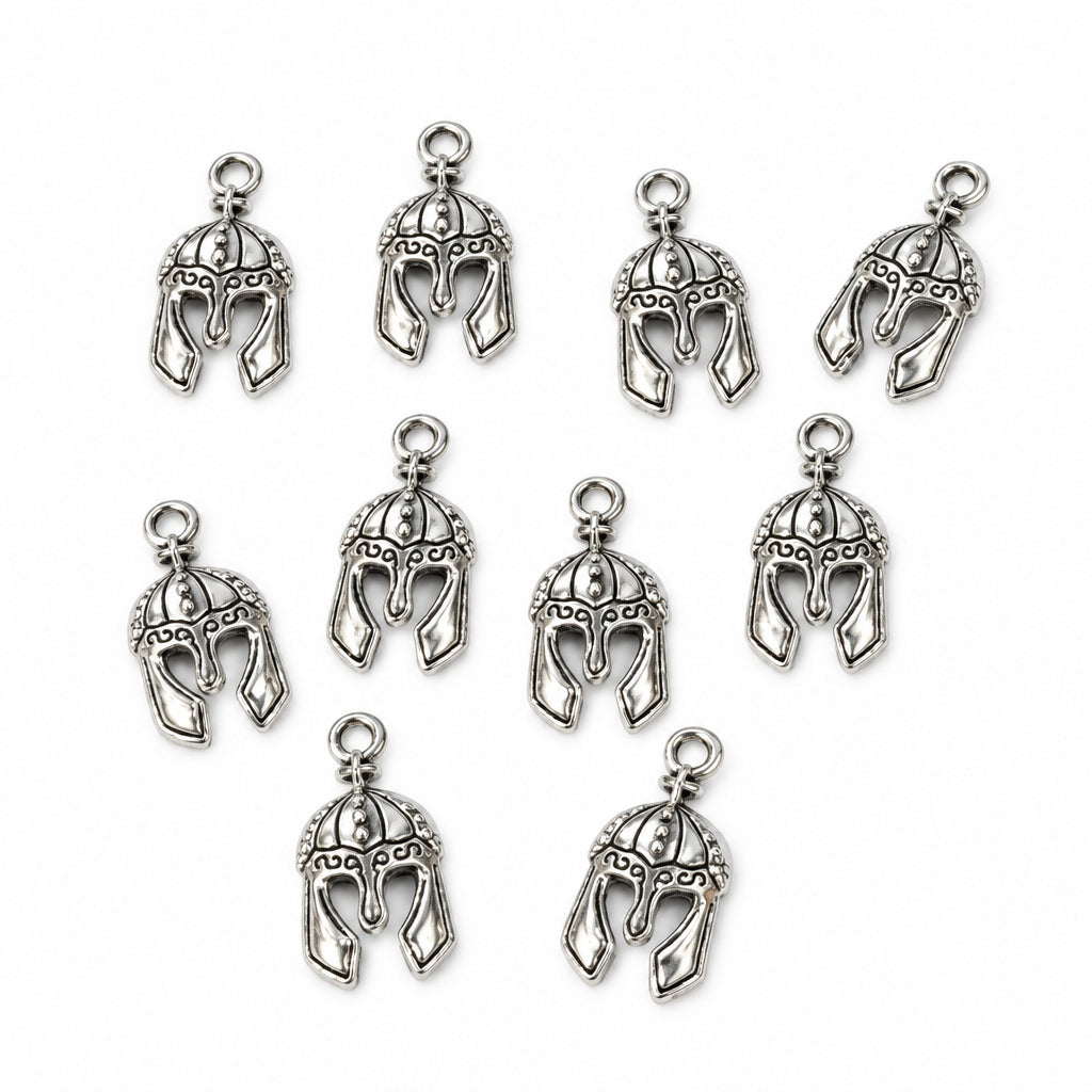 10pc Silver Roman Helmet Charms