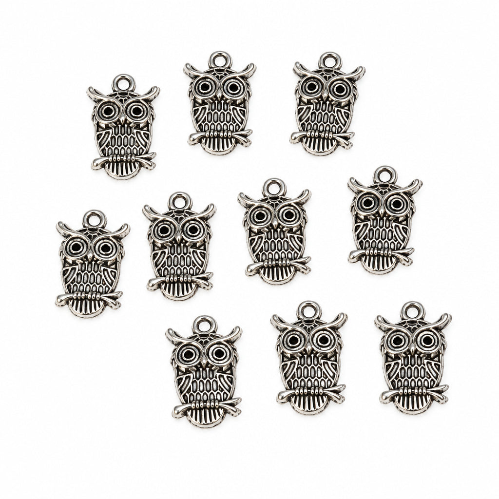 10pc Silver Wide Eyed Owl Charms