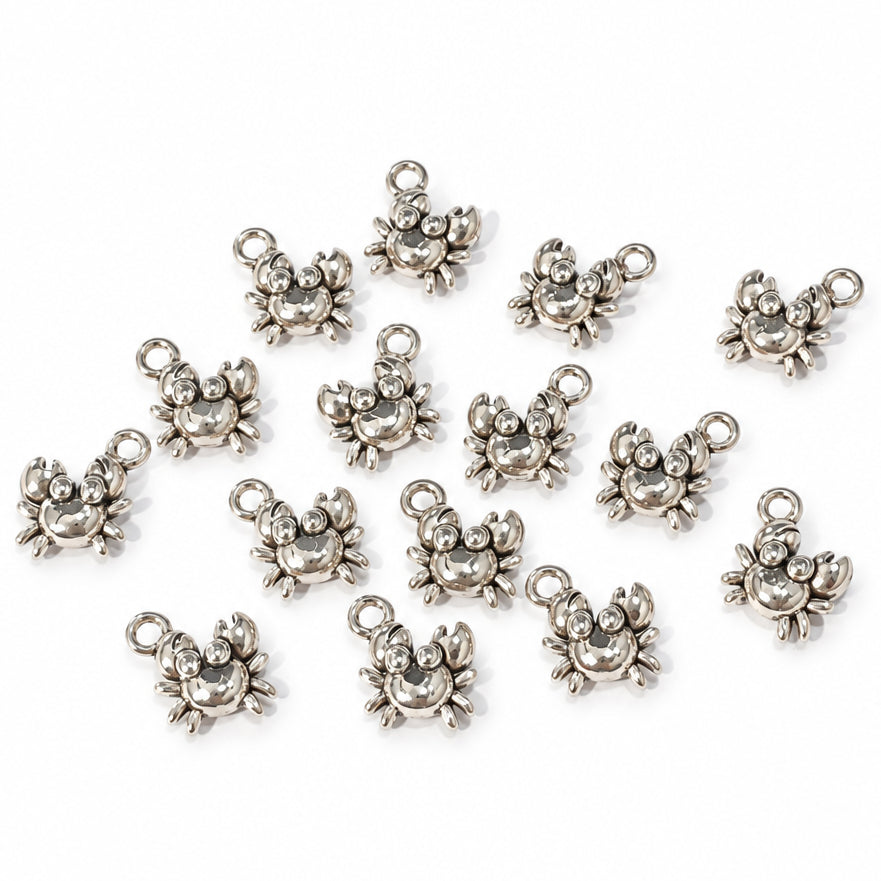 15pc Silver Mini Crab Charms