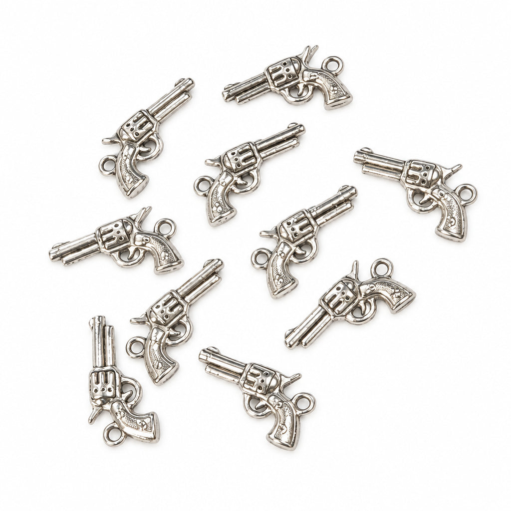 10pc Silver Pistol Charms
