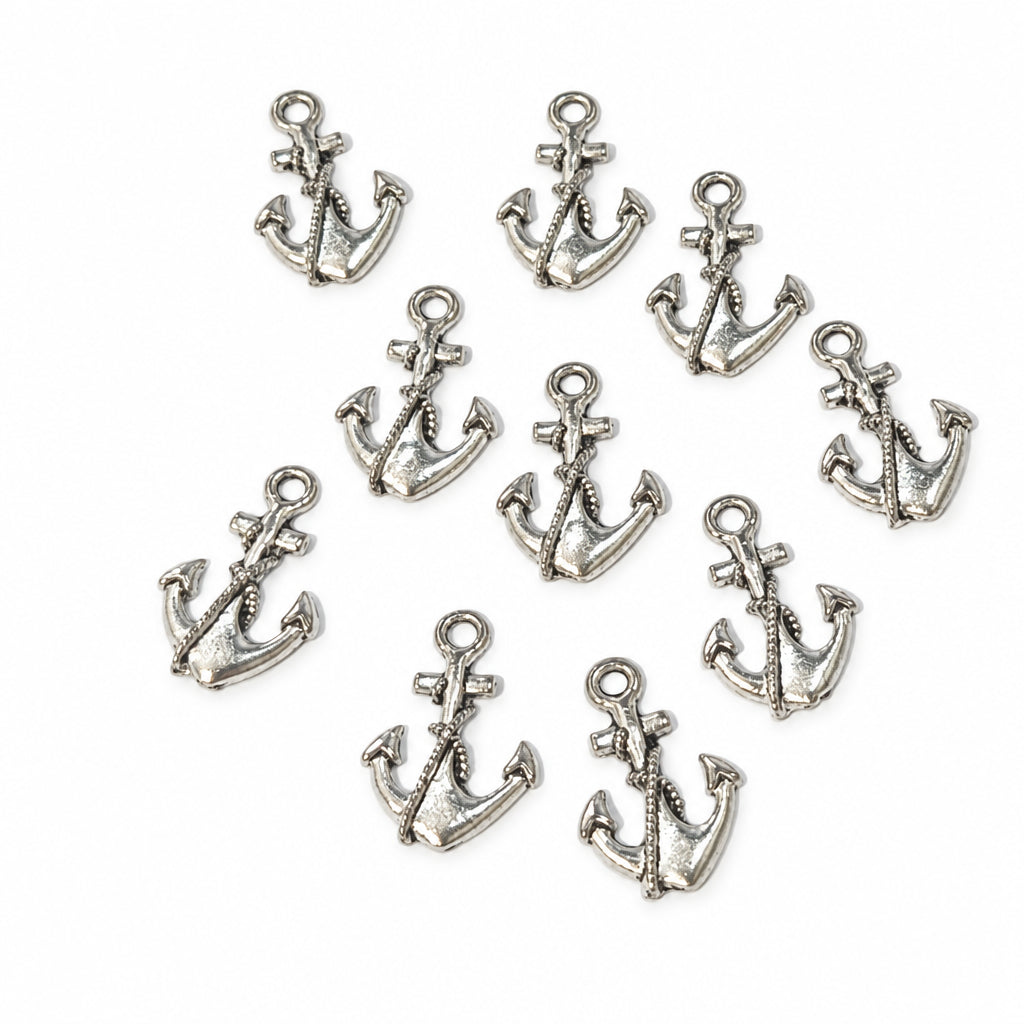 10pc Silver Anchor Charms