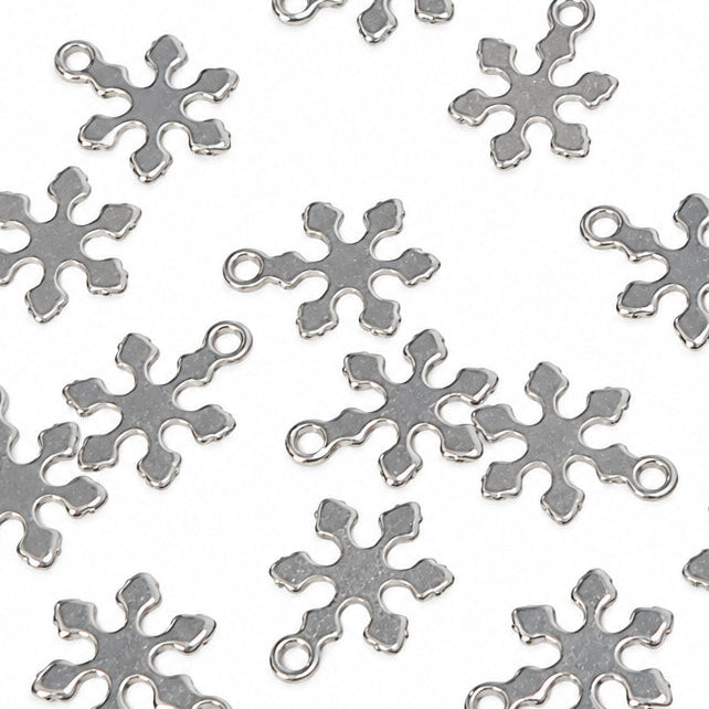 14pc Mini Stainless Steel Snowflake Charms