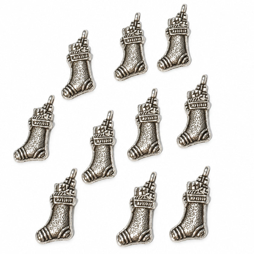 10pc Silver Stocking Filled W/ Presents Charms