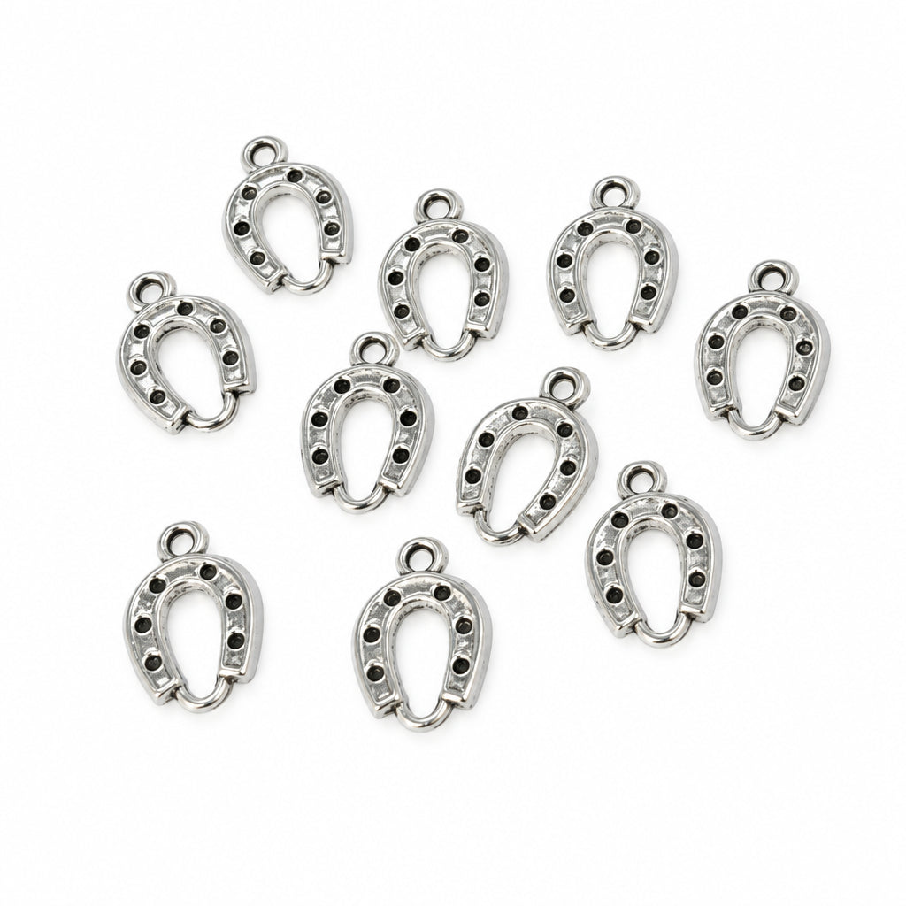 10pc Silver Lucky Horseshoe Charms