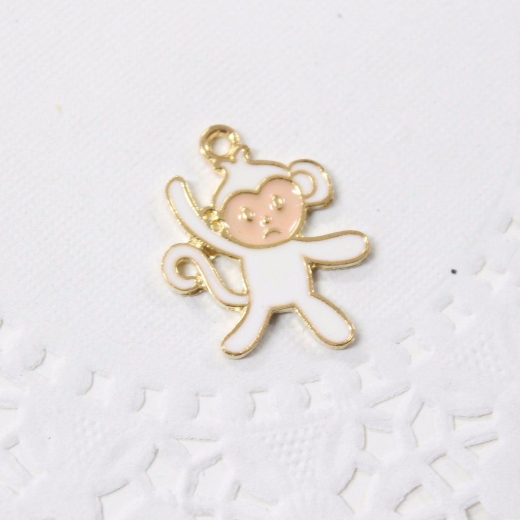 4pc White Enamel Monkey Charms