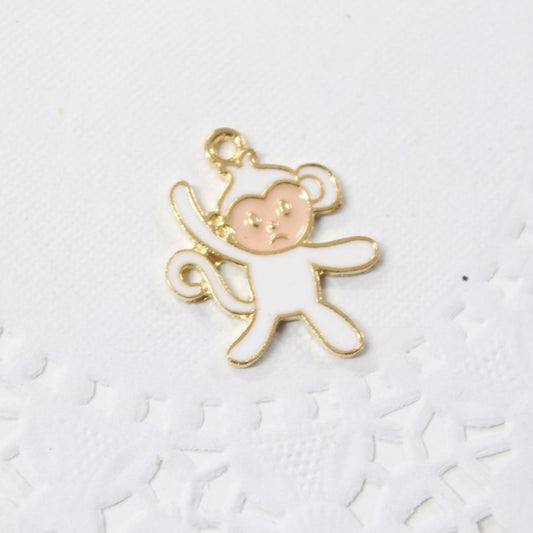 4pc White Enamel Monkey Charms