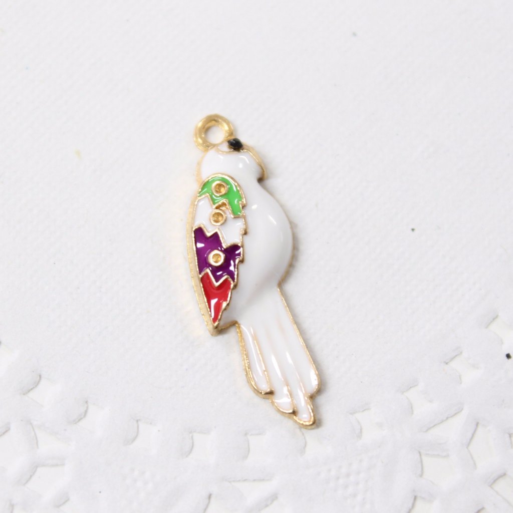 4pc White Enamel Parrot Bird Charms